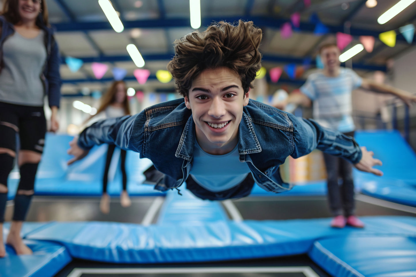 Kind springt auf Trampolin